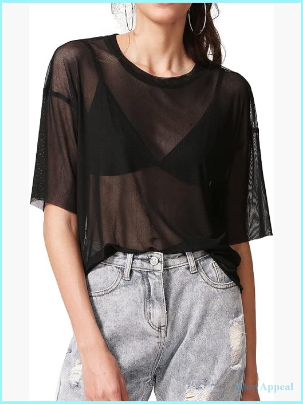 Sequin Mesh Sheer Short Sleeve Blouse for Going Out